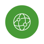 Ein Icon auf grünem Grund, das ein Netzwerk symbolisiert. 