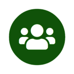 Ein weißes Icon in einem grünen Kreis symbolisiert eine Gruppe von Personen.