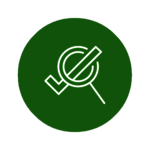 Ein Icon mit einer Lupe in deren Mitte ein Häkchen sitzt. Das Icon symbolisiert Prozessoptimierung.