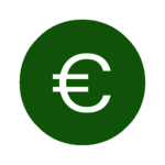 Ein weißes Icon in einem grünen Kreis zeigt ein Euro-Zeichen und symbolisiert Kosten.