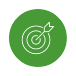 Ein weißes Icon in einem grünen Kreis symbolisiert Zielerreichung.