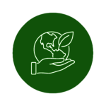 Ein weißes Icon in einem grünen Kreis symbolisiert Klimafolgenanpassung.