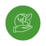 Ein weißes Icon in einem grünen Kreis symbolisiert Klimafolgenanpassung.